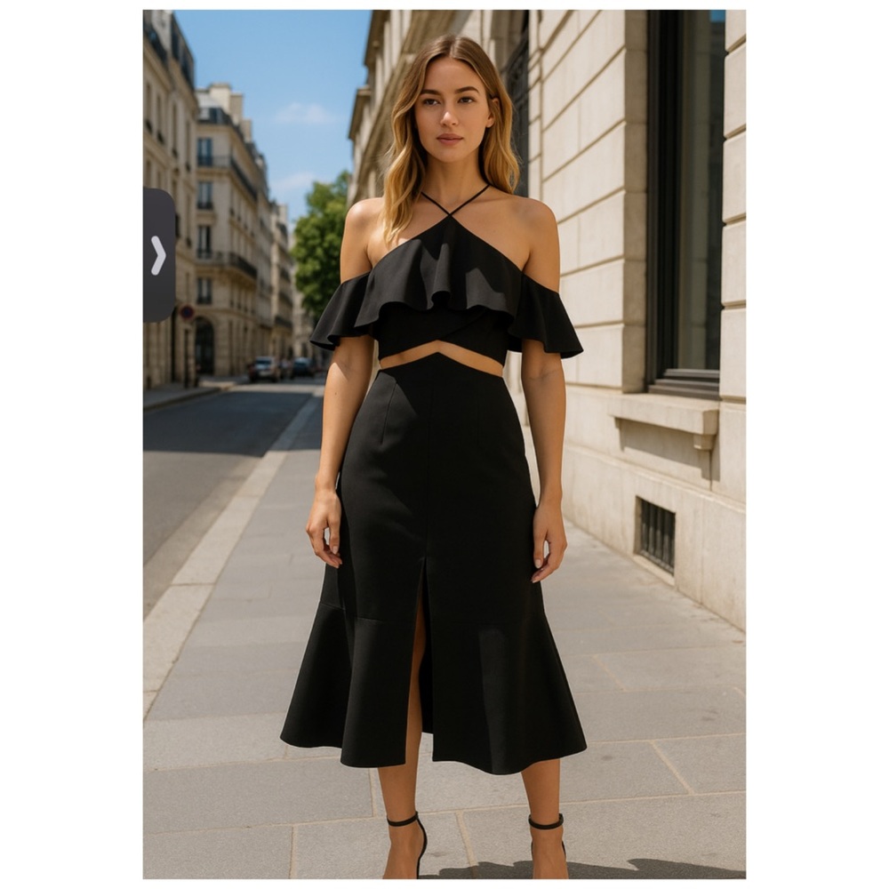 NWT AMUR Black Off Shoulder Ruffle Midi Dress Size 12